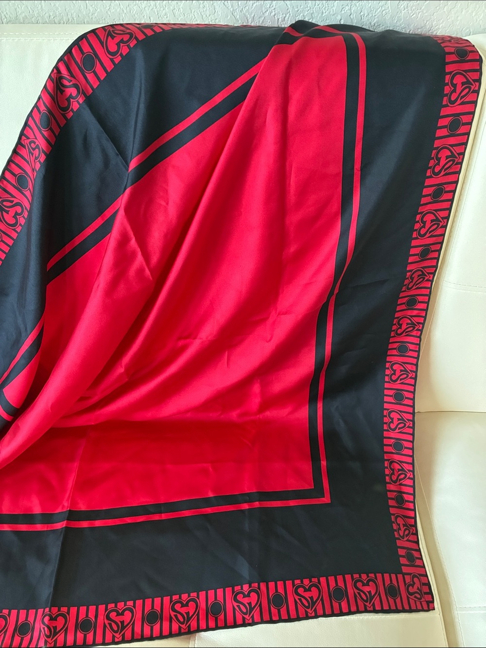 Elegant Red & Black Square Satin Scarf - Classic Women's Wrap